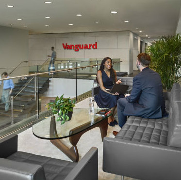 People inside Vanguard's lobby.